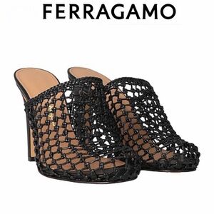 FERRAGAMO Ellas X5 Caged Mules Black Sz 6.5 1050$